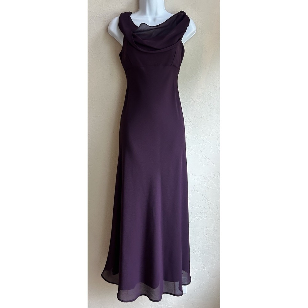 Vintage 90s Y2K Kiki Purple Maxi Formal Dress S Minimalist Draped Cowl Low Back